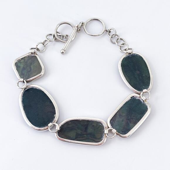 Vintage LUC Sterling Silver 925 Abalone Link Bracelet 7”-8” - Picture 5 of 7